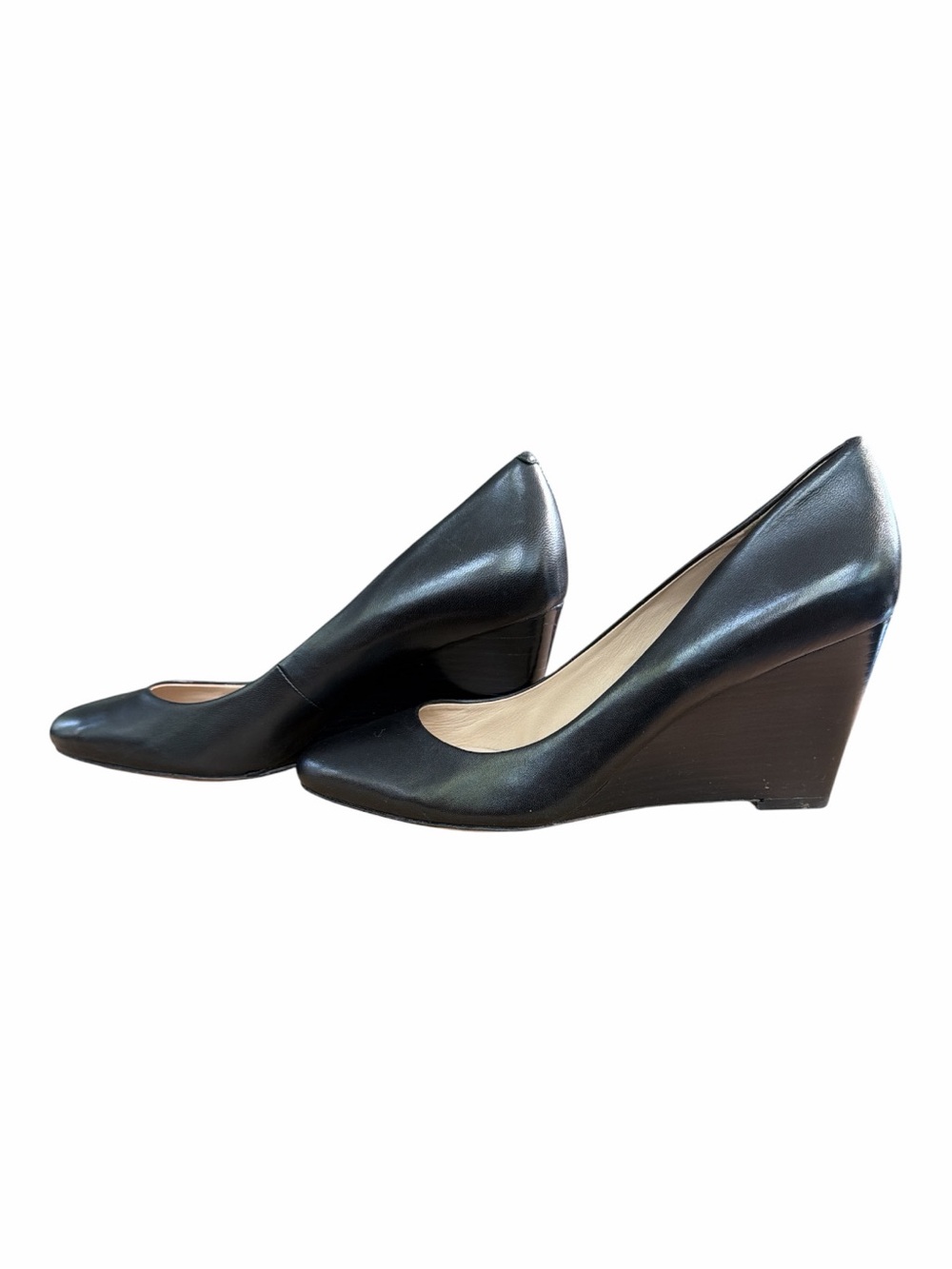 Via Spiga Black Leather Wedge Pumps Italian Made Women’s 8.5M Career Shoes - Picture 3 of 14